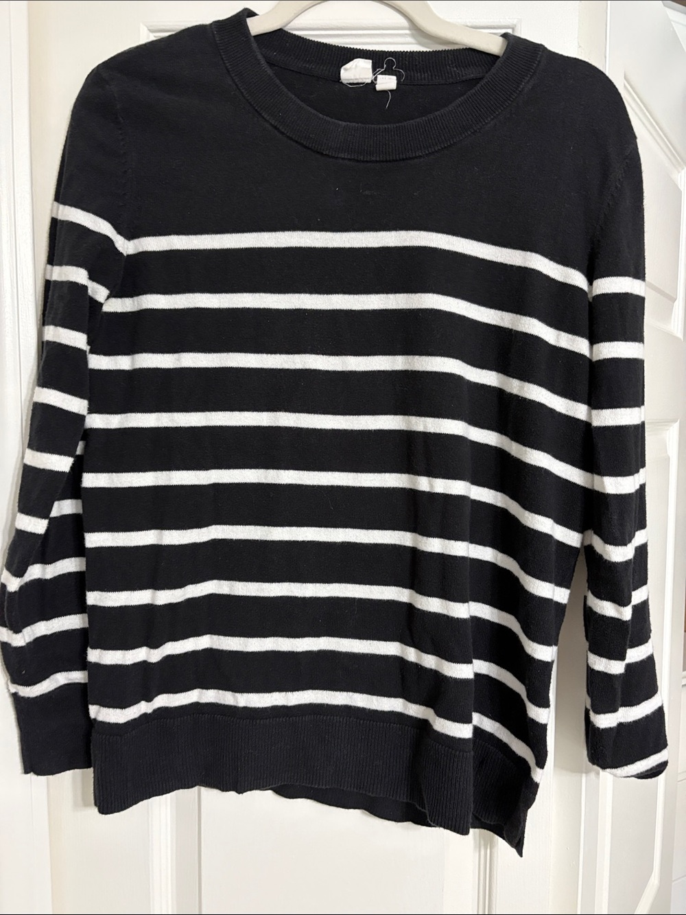 GAP Black and White Striped Crewneck Sweater